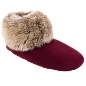 Totes Isotoner Velour Red Burgundy Wine Booties Small 5-6